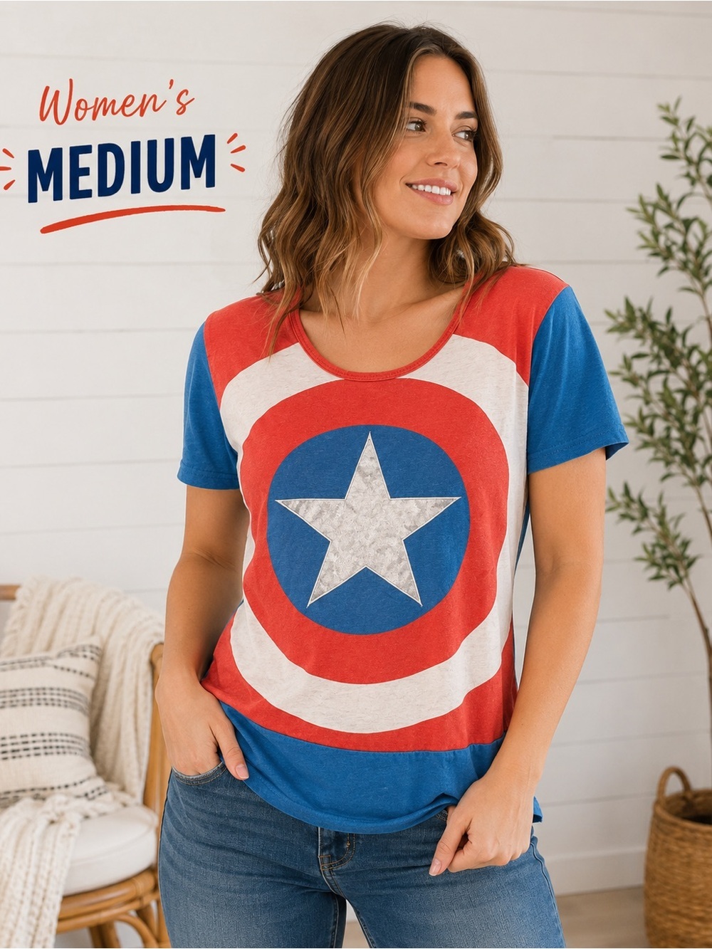 Marvel captain America t shirt MEDIUM 14in pit to pit  Casual Star Graphic Tee -